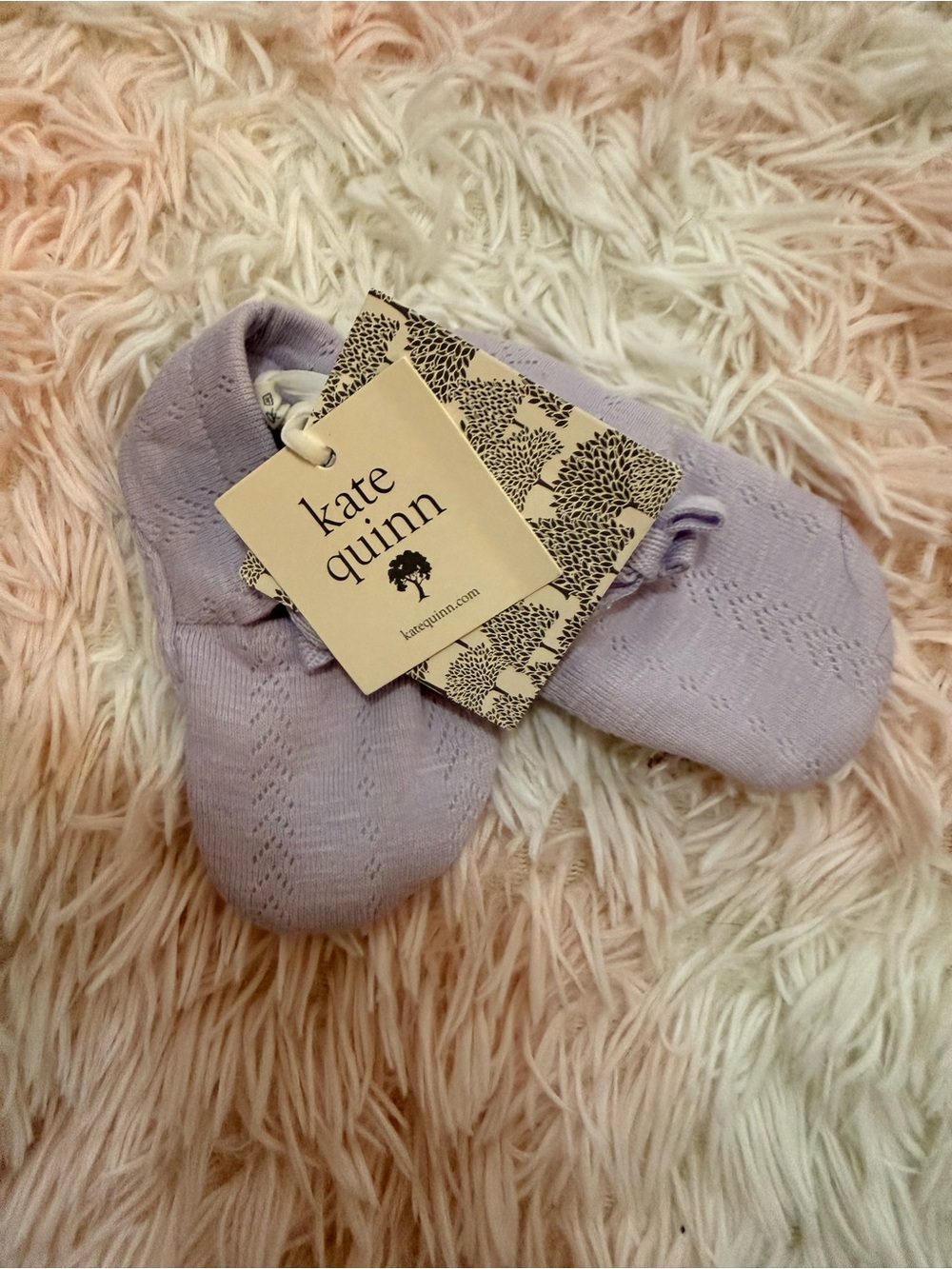 kate quinn Lilac Eyelet Knit Baby Booties
